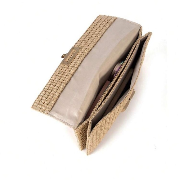 Metal-Lock Flap Gold Chain Braided Shoulder Bag - Picture 4 of 5